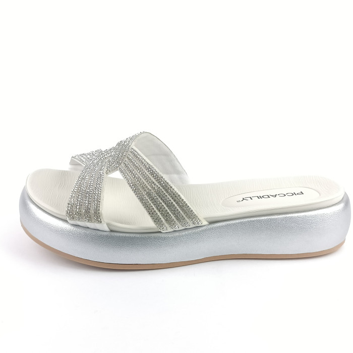 detail Dámské pantofle na platformě Piccadilly 459008-4 stříbrné