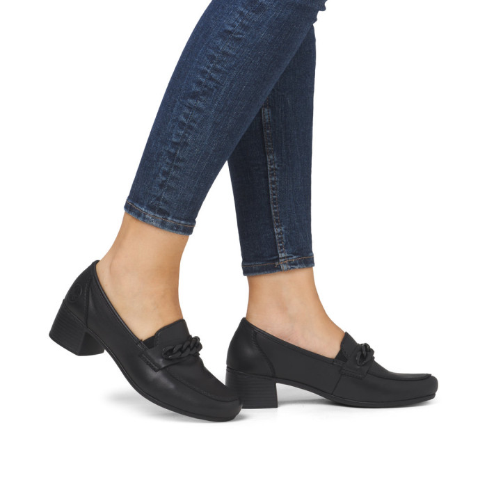 detail Dámské mokasíny na podpatku Rieker 41660-00 černé