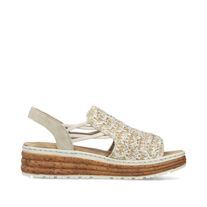 detail Dámské sandály na klínku Rieker 62741-60 béžové