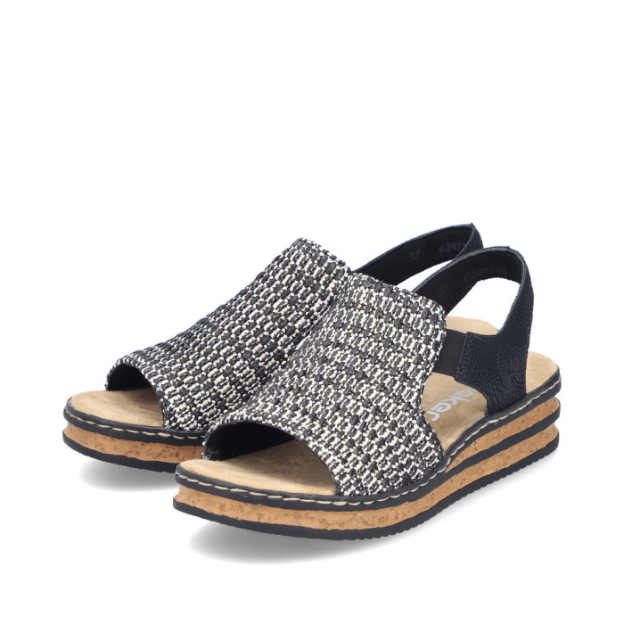 detail Dámské sandály na klínku Rieker 62971-00 černé